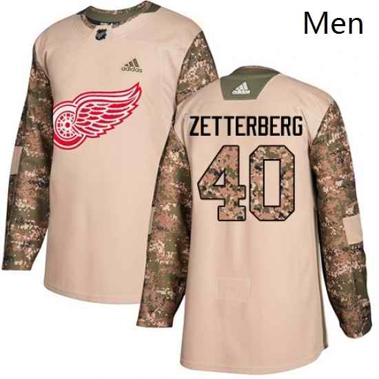 Mens Adidas Detroit Red Wings 40 Henrik Zetterberg Authentic Camo Veterans Day Practice NHL Jersey